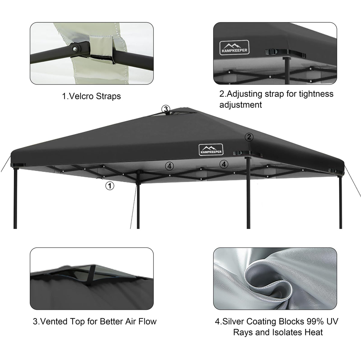 KAMPKEEPER waterproof polyester top shields rain while staying lightweight.