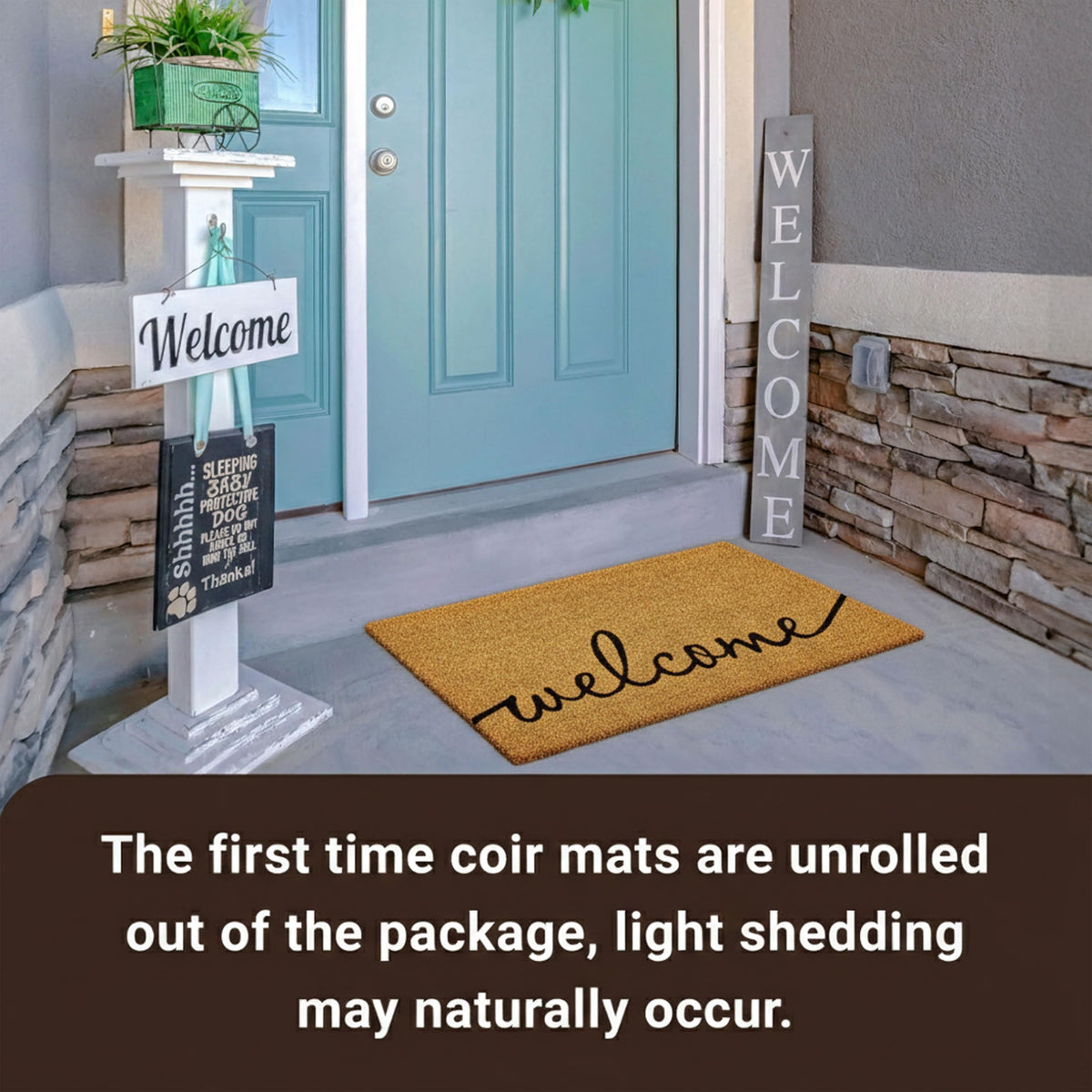 Dirt-scraping action of KANKUN coco coir door mat in use