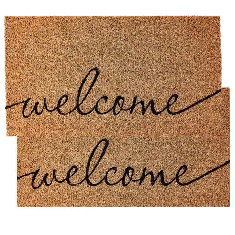 KANKUN coco coir door mat with heavy backing scrapes dirt at the doorstep