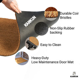 KANKUN Coco coir mat on patio entrance, weather-ready for covered outdoor use.