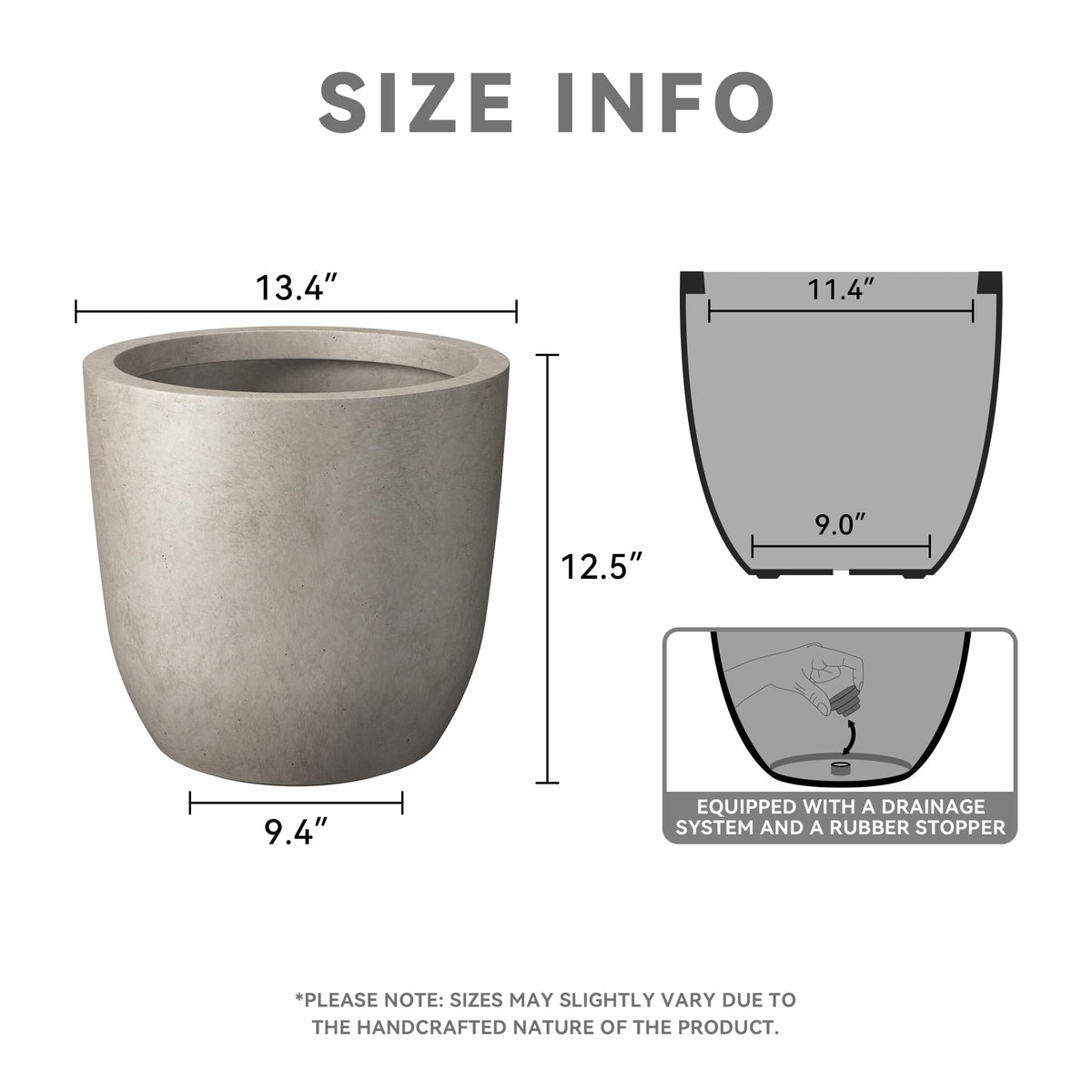 Kante round concrete planter, side view, showcases weathered texture for stylish indoor or patio use.