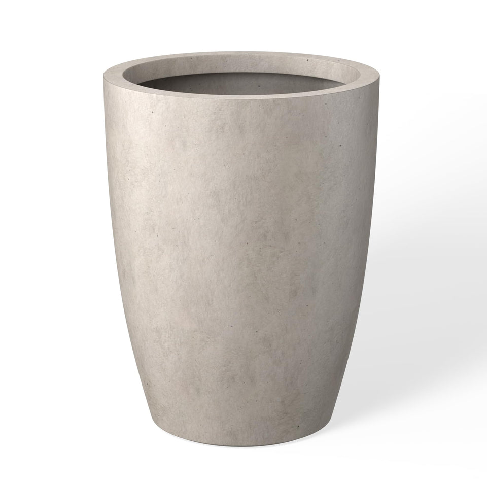 Kante 18.1in round concrete planter with pores for modern spaces.