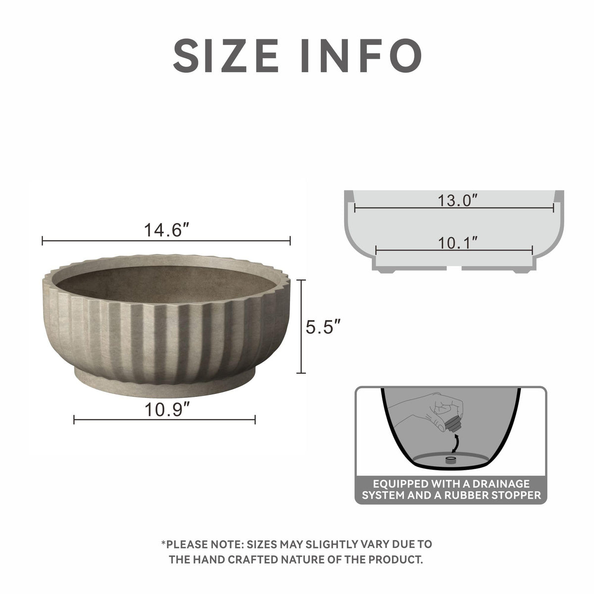 Kante concrete plant pot featuring drainage hole and rubber plug for flexible indoor-outdoor use