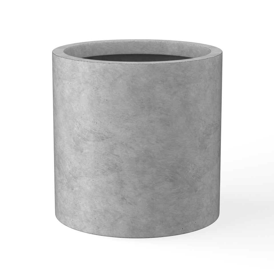 Kante round concrete planter front view showing natural texture for modern interiors.
