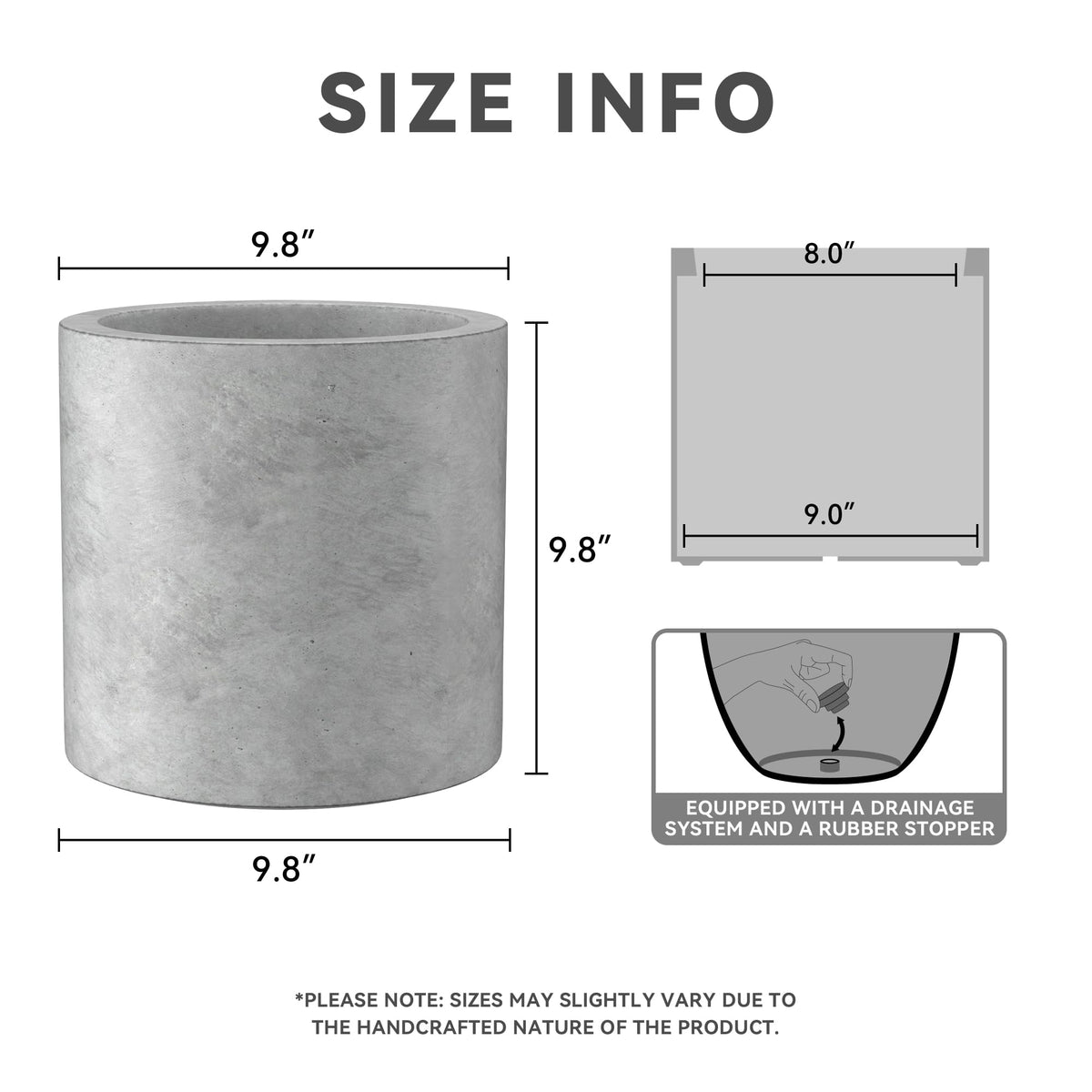 Kante round concrete planter side view highlighting its cylindrical shape.