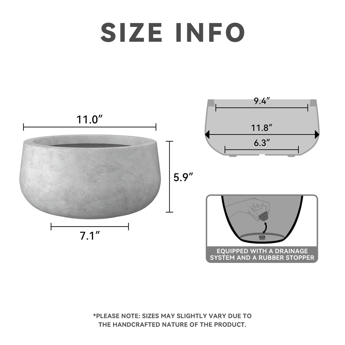 Kante planter with drainage hole and rubber plug for versatility.