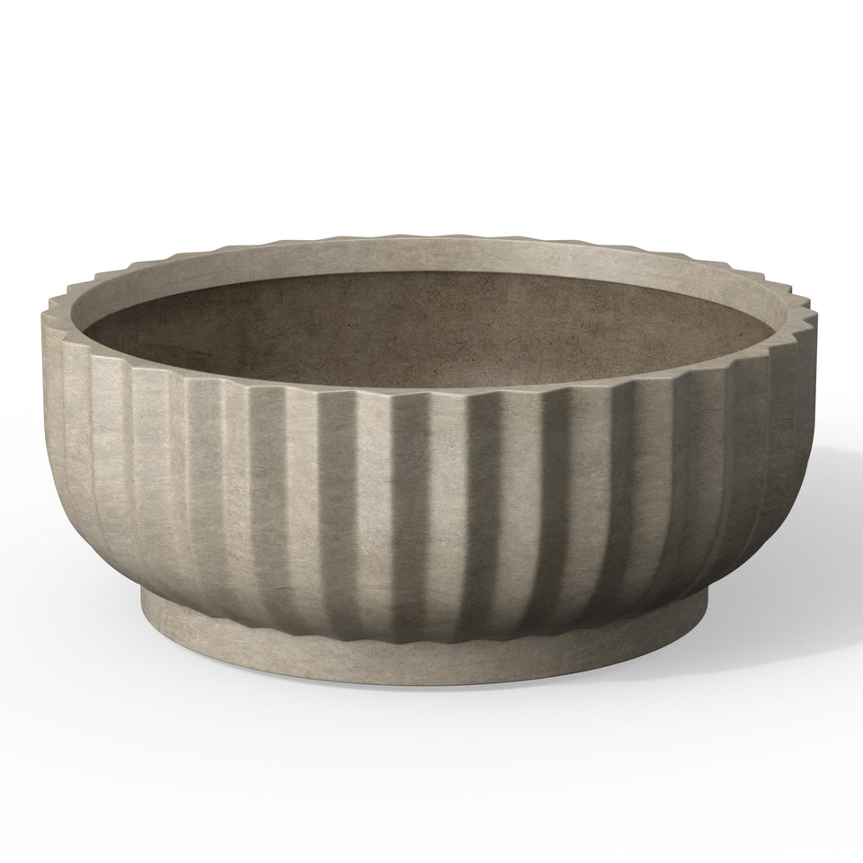 Kante Round Fluted Bowl Planter with 14.6-inch diameter, modern texture and pores for chic decor