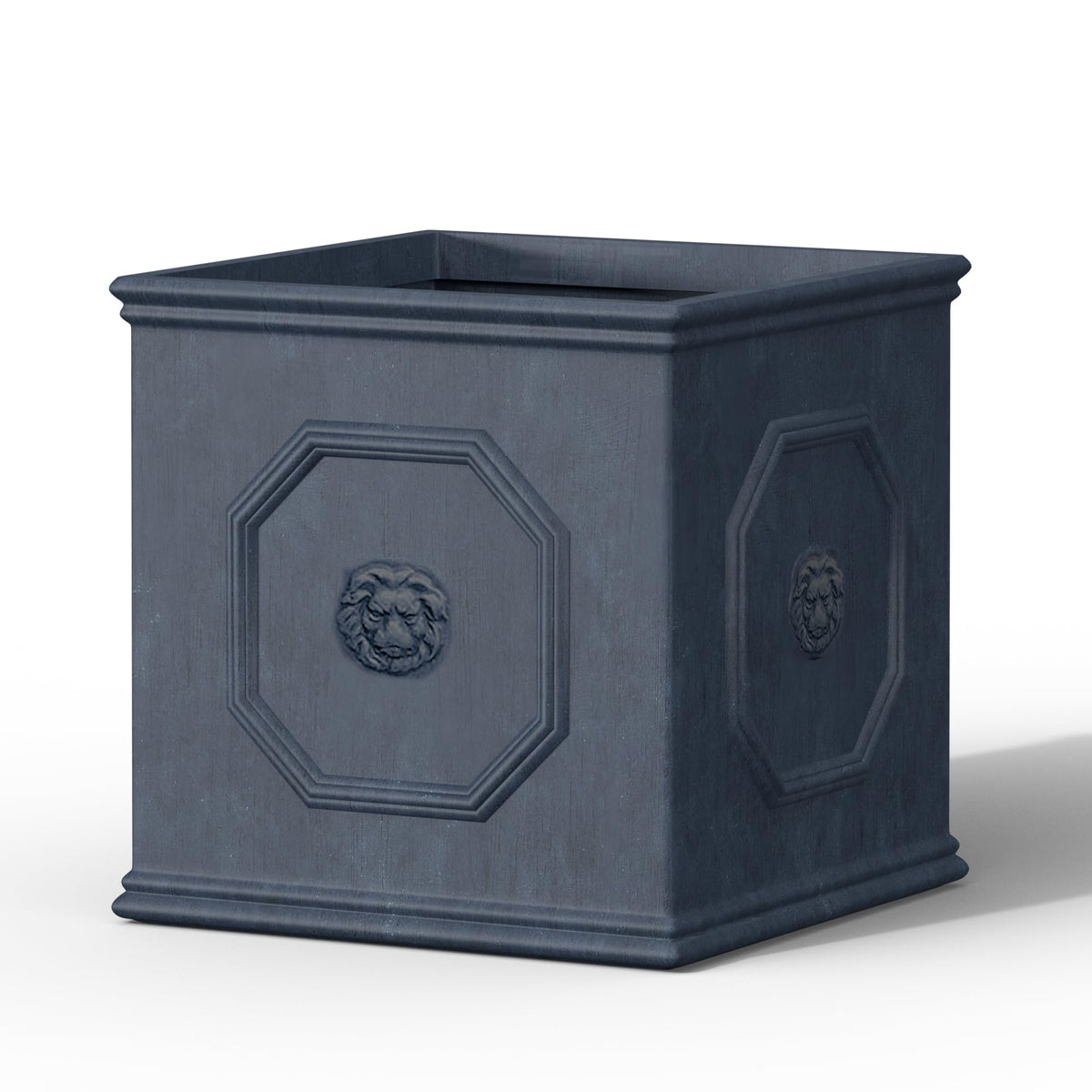 Kante square lion head planter with embossed detail for elegant outdoor display