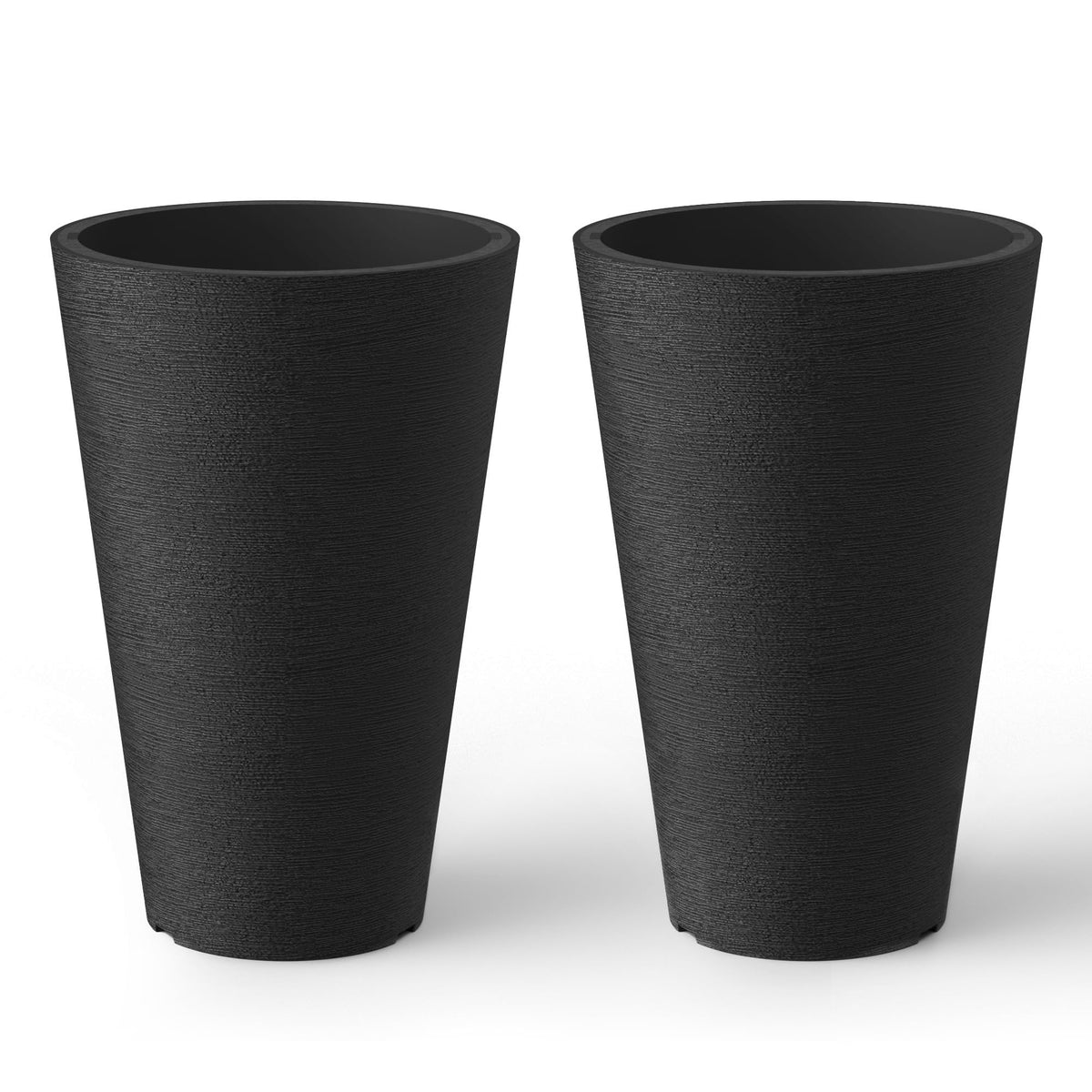 Kante tall round planter in black finish for chic indoor and outdoor spaces.