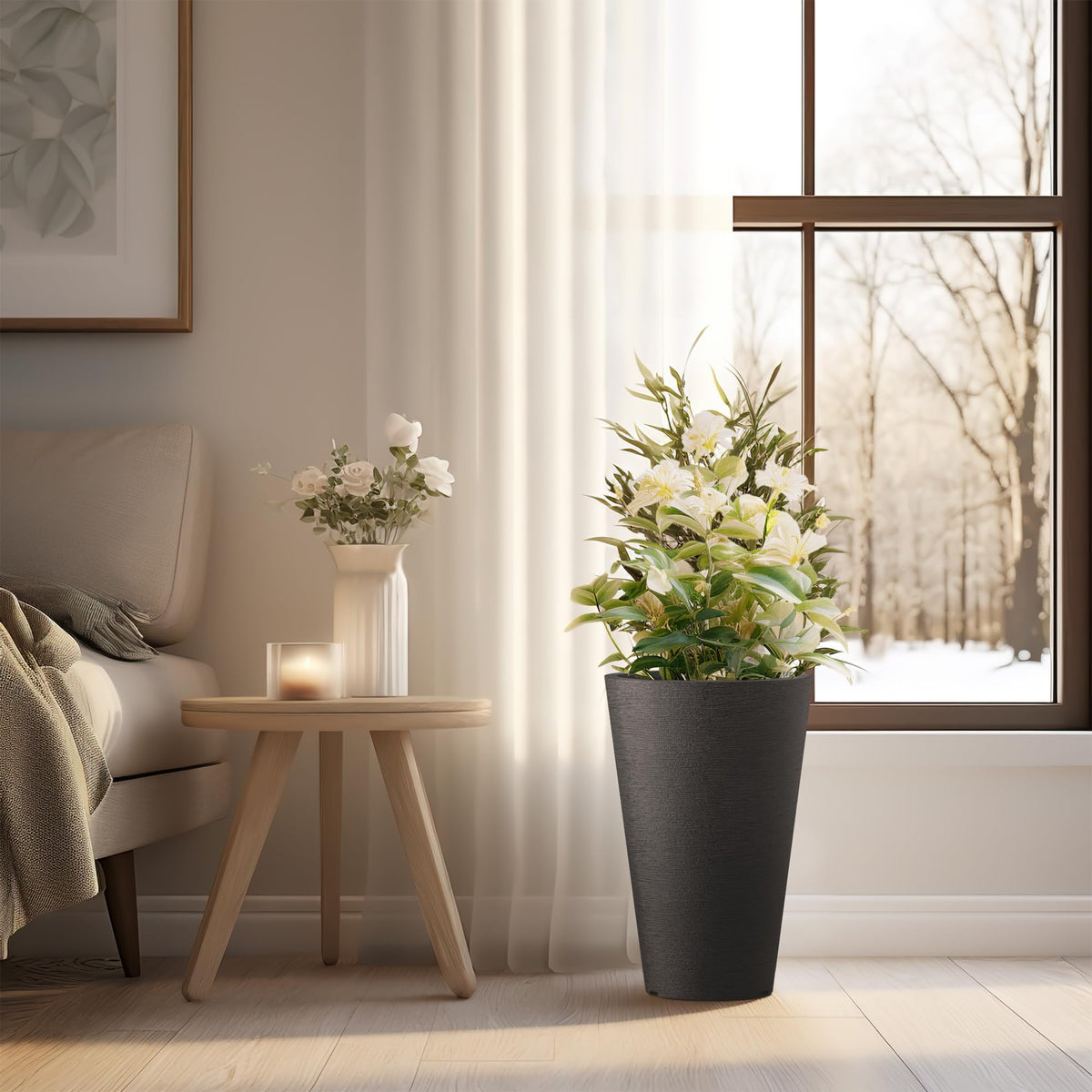 Kante planter features a textured surface as a modern decor accent.
