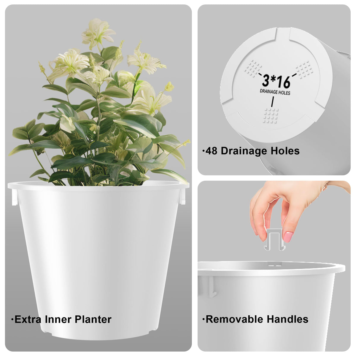 Kante planter built-in drainage system ensures moisture and aeration.