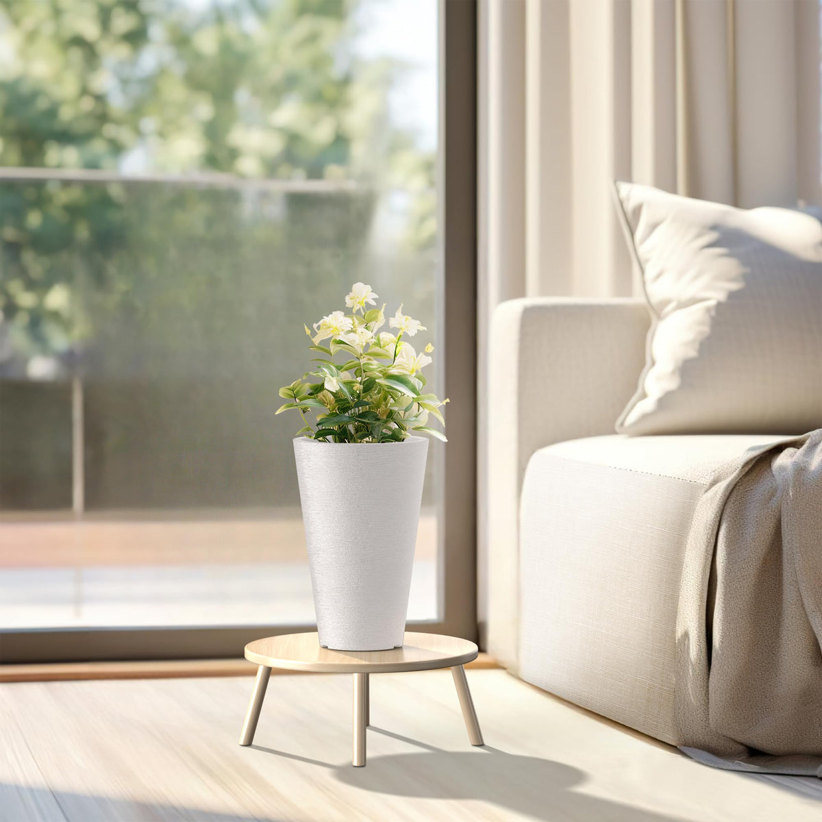Kante tall round planter white textured surface for modern spaces.