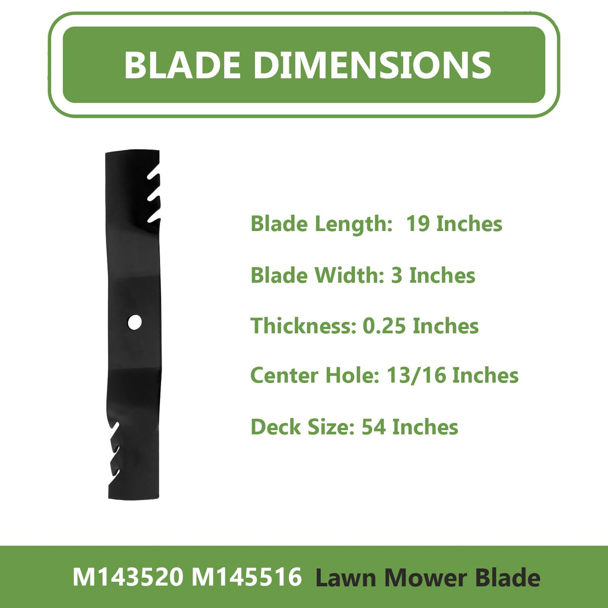 Close-up of the toothed design on the M143520 blade for mulching efficiency