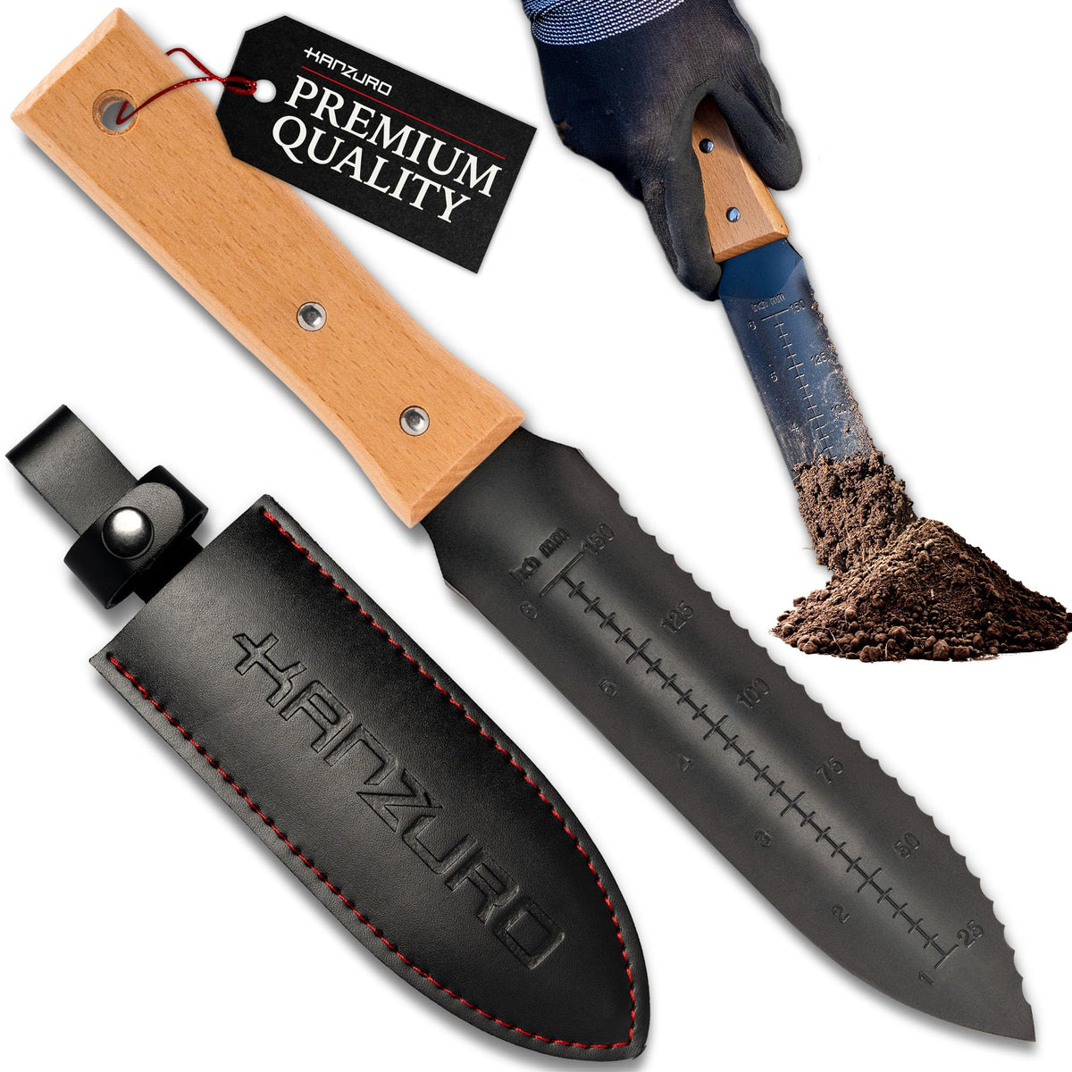 Kanzuro Hori Hori garden knife with stainless blade for versatile digging and weeding