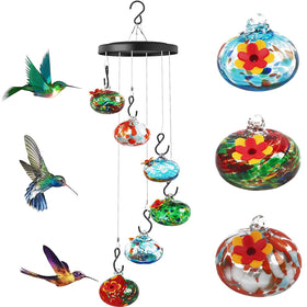Kapihi wind chimes feeder with hand-blown glass elevates garden decor.