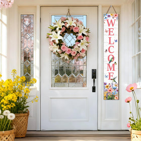 KAPLIPE seasonal welcome sign enhances spring and summer decor settings.