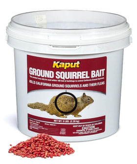 Kaput ground squirrel bait 5lb bag ready for outdoor use.