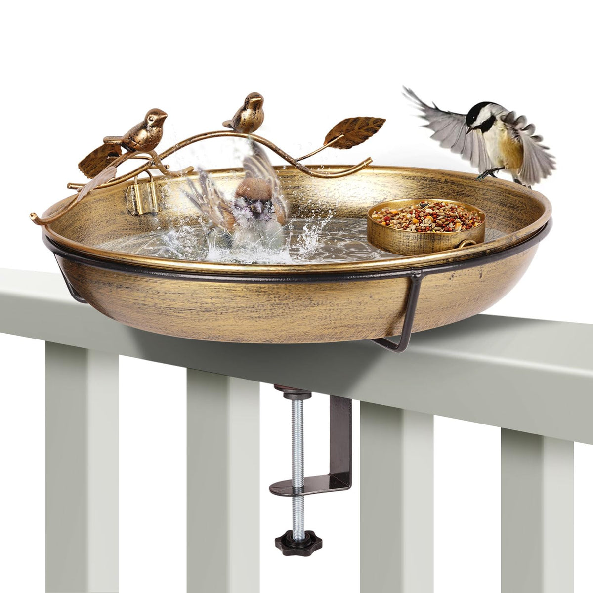 kapwall deck-mounted bird bath with 12-inch basin inviting birds to bathe