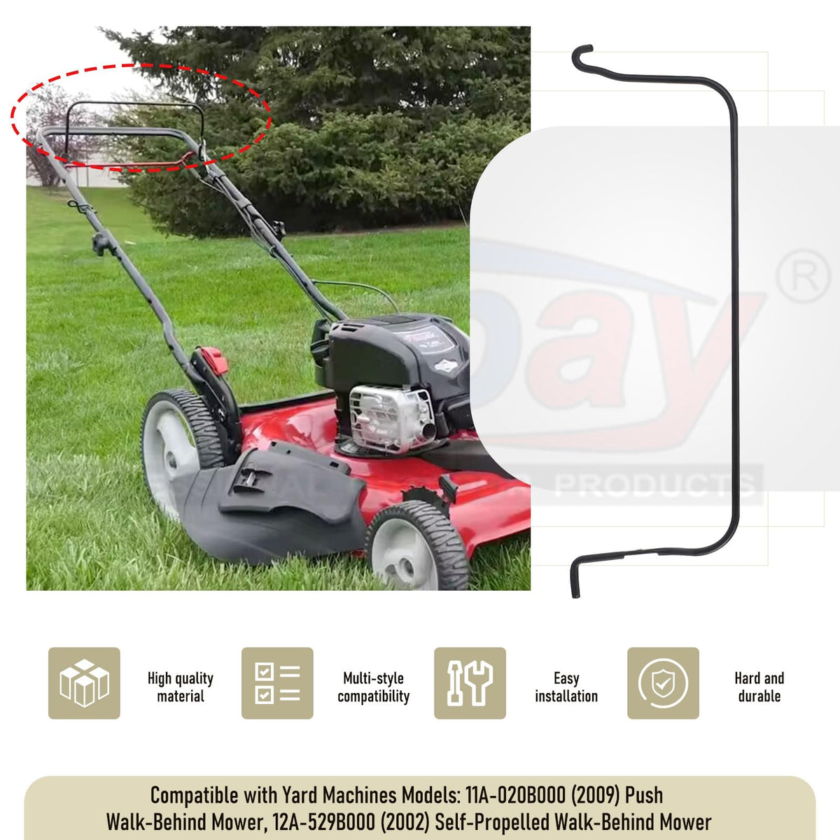 Karbay bail control bar side view highlights ergonomic shape for comfortable operation