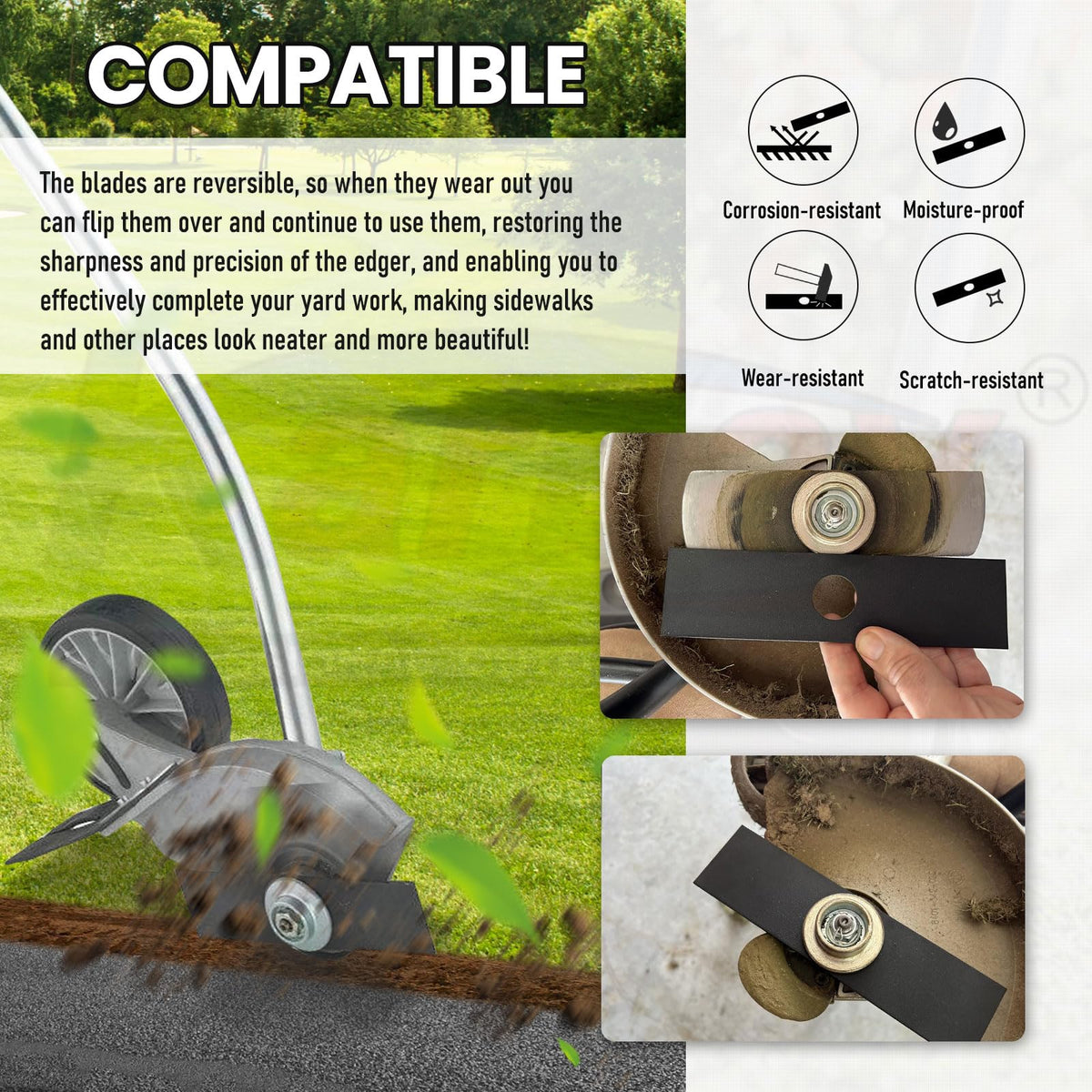 Karbay replacement blades for standard 8-inch edgers and dimensions.