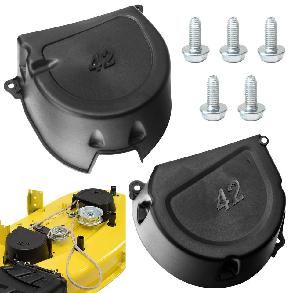 Karbay shield kit left Deere 42in mower deck shields debris and protects cutting edge.