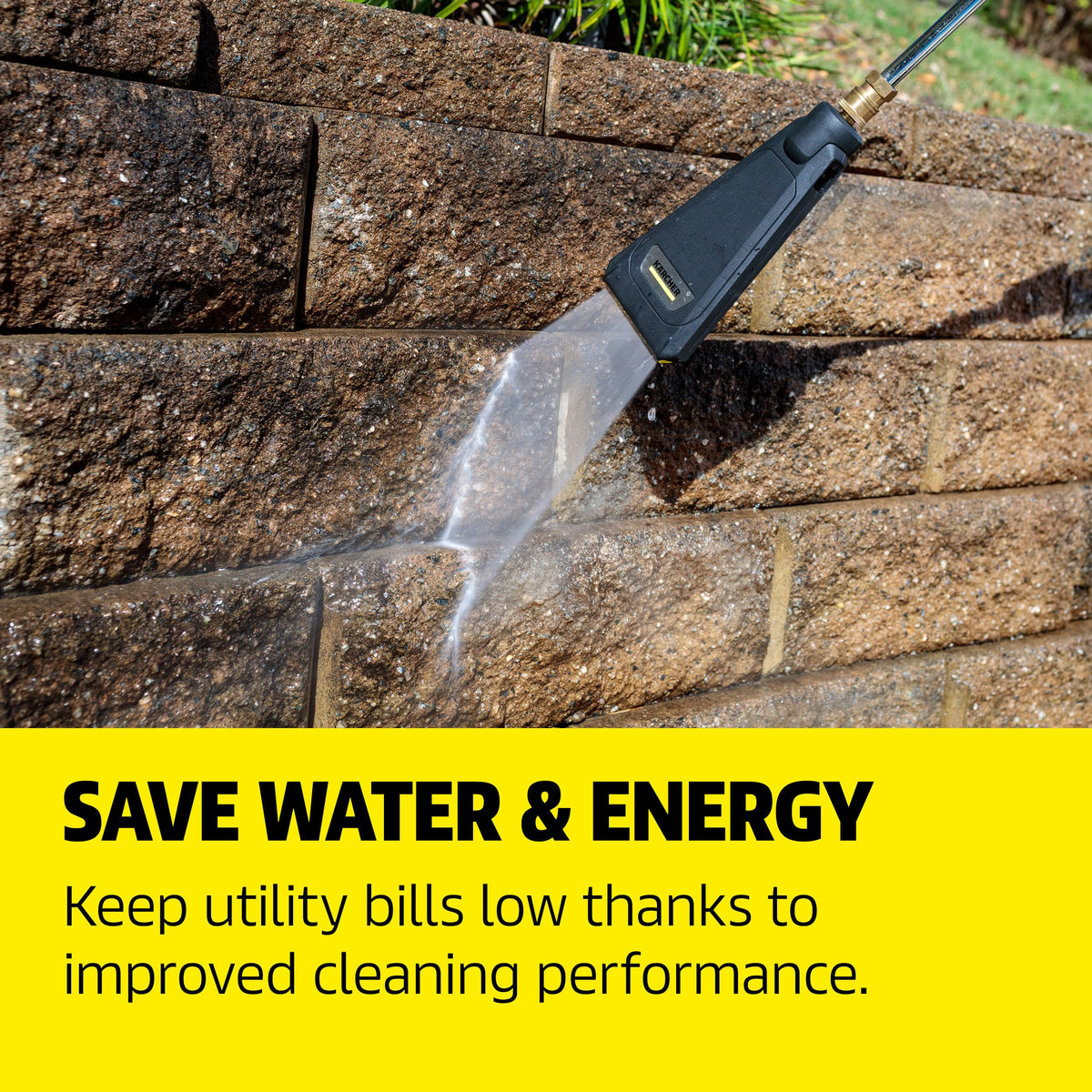 Kärcher eco!Booster large-area-cleaning delivers efficient dirt removal across siding and patios.