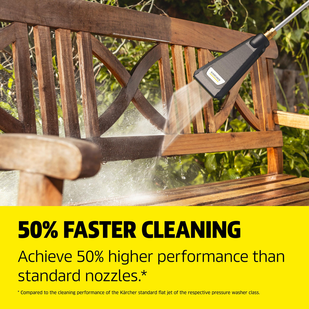 Kärcher eco!Booster wide-flat-spray-pattern ensures even dirt removal on large surfaces.