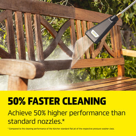Kärcher eco!Booster wide-flat-spray-pattern ensures even dirt removal on large surfaces.