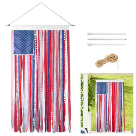 Karjiaja 4th of July rag flag banner on a pole for porch patriotic decor.