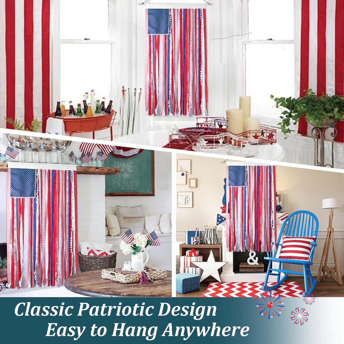 Karjiaja vintage-style rag flag banner suits Memorial Day celebrations.