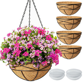 Karlliu 4-pack 14-inch outdoor hanging baskets with coco liners for balcony plants.
