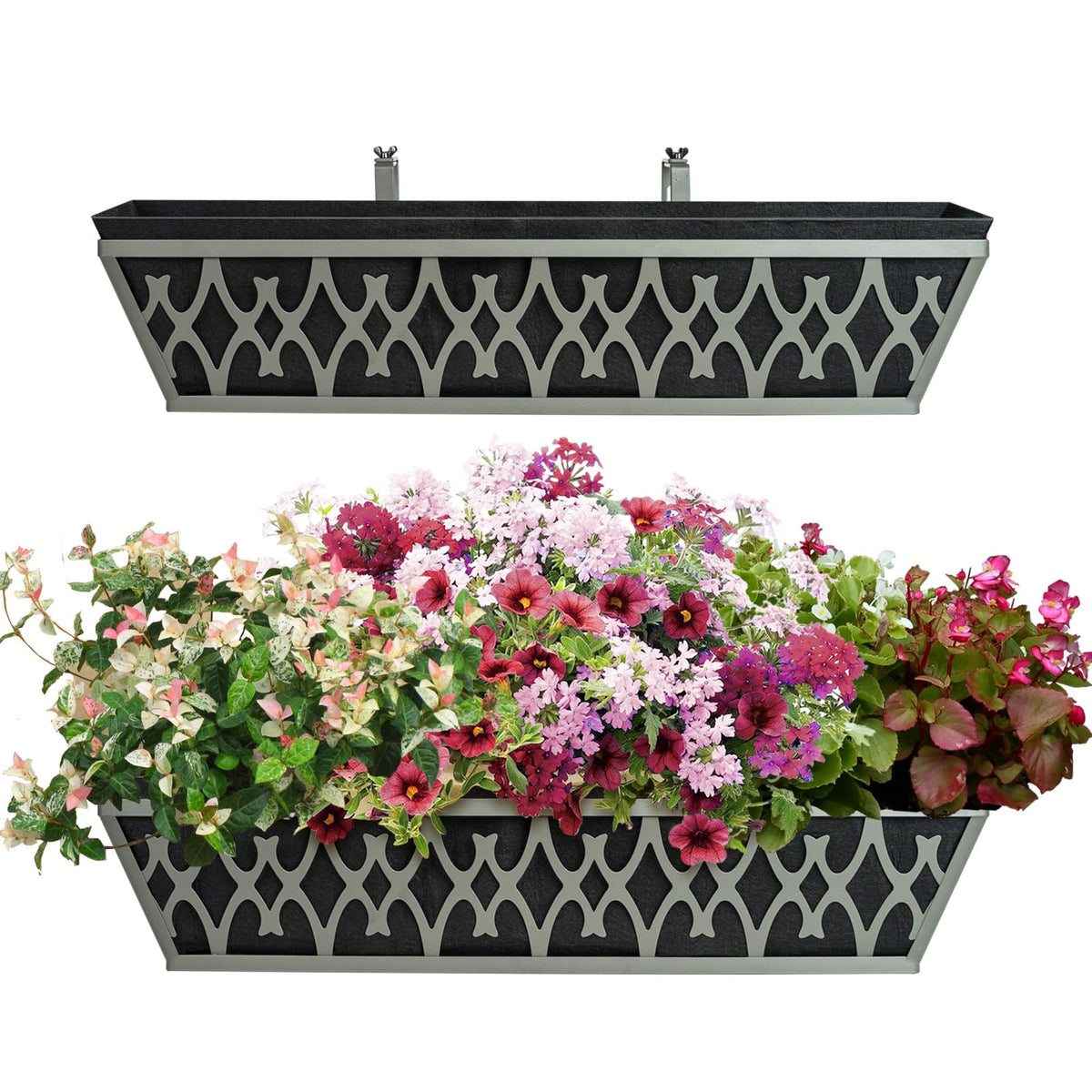Karlliu railing planter box along a railing with blooms