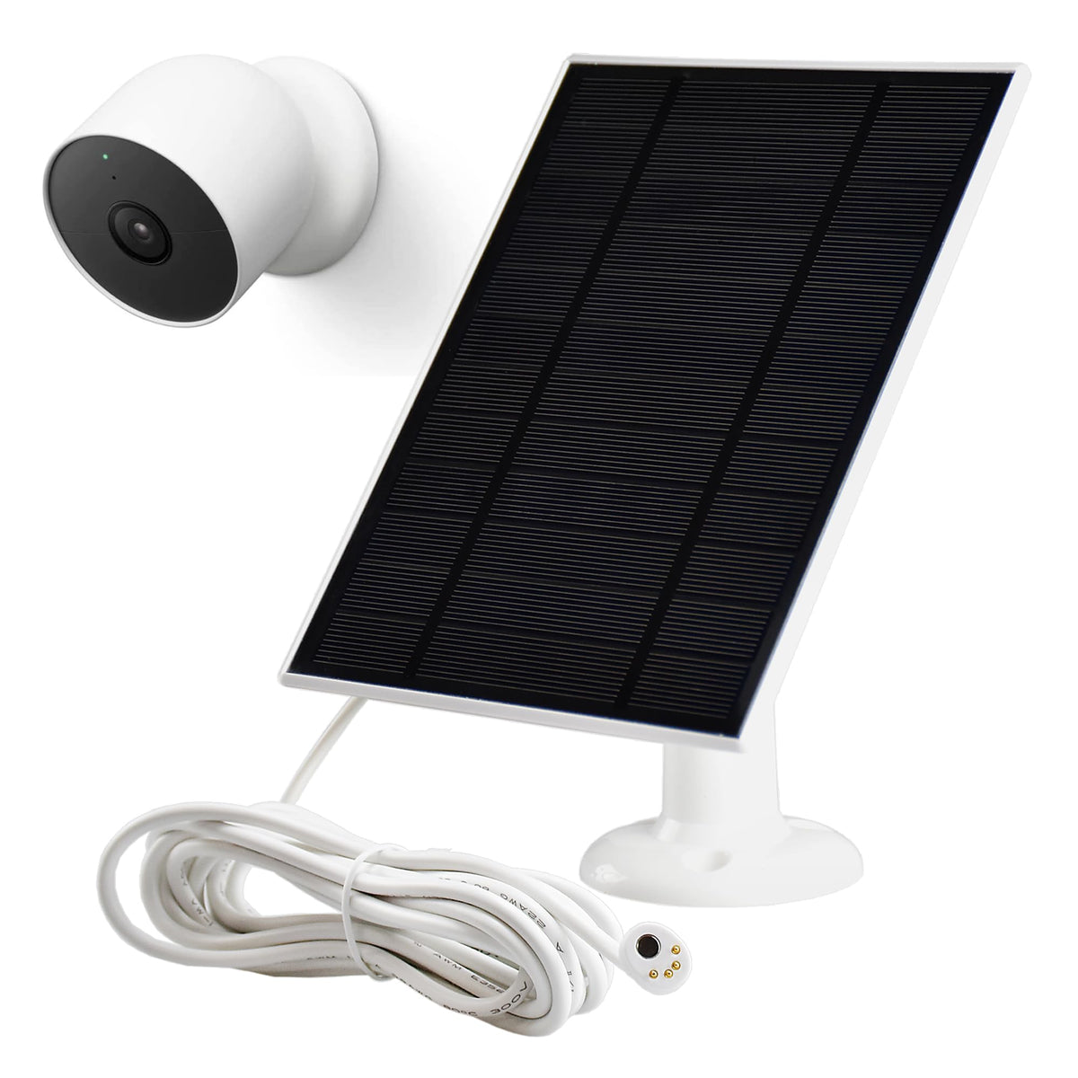Karotto solar panel charger for Nest Cam—outdoor/indoor use with sunlight-ready placement.
