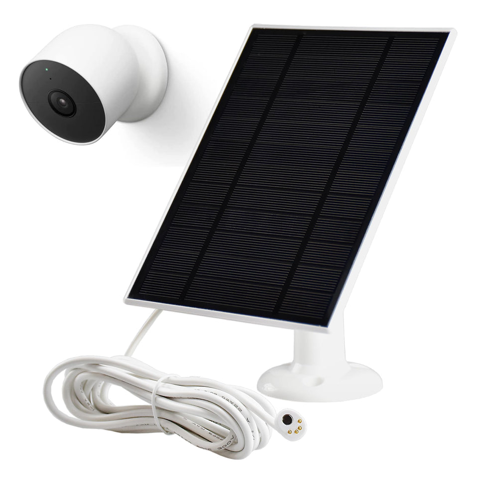 Karotto solar panel charger for Nest Cam—outdoor/indoor use with sunlight-ready placement.