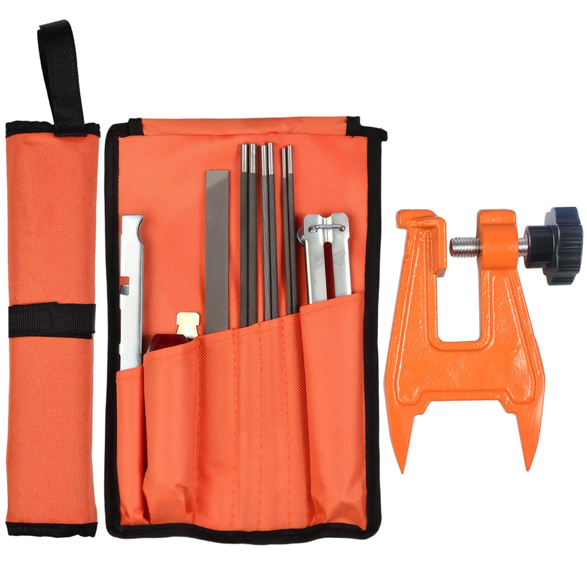 Karvayna universal field chainsaw file kit 14pcs in action for quick on-site sharpening