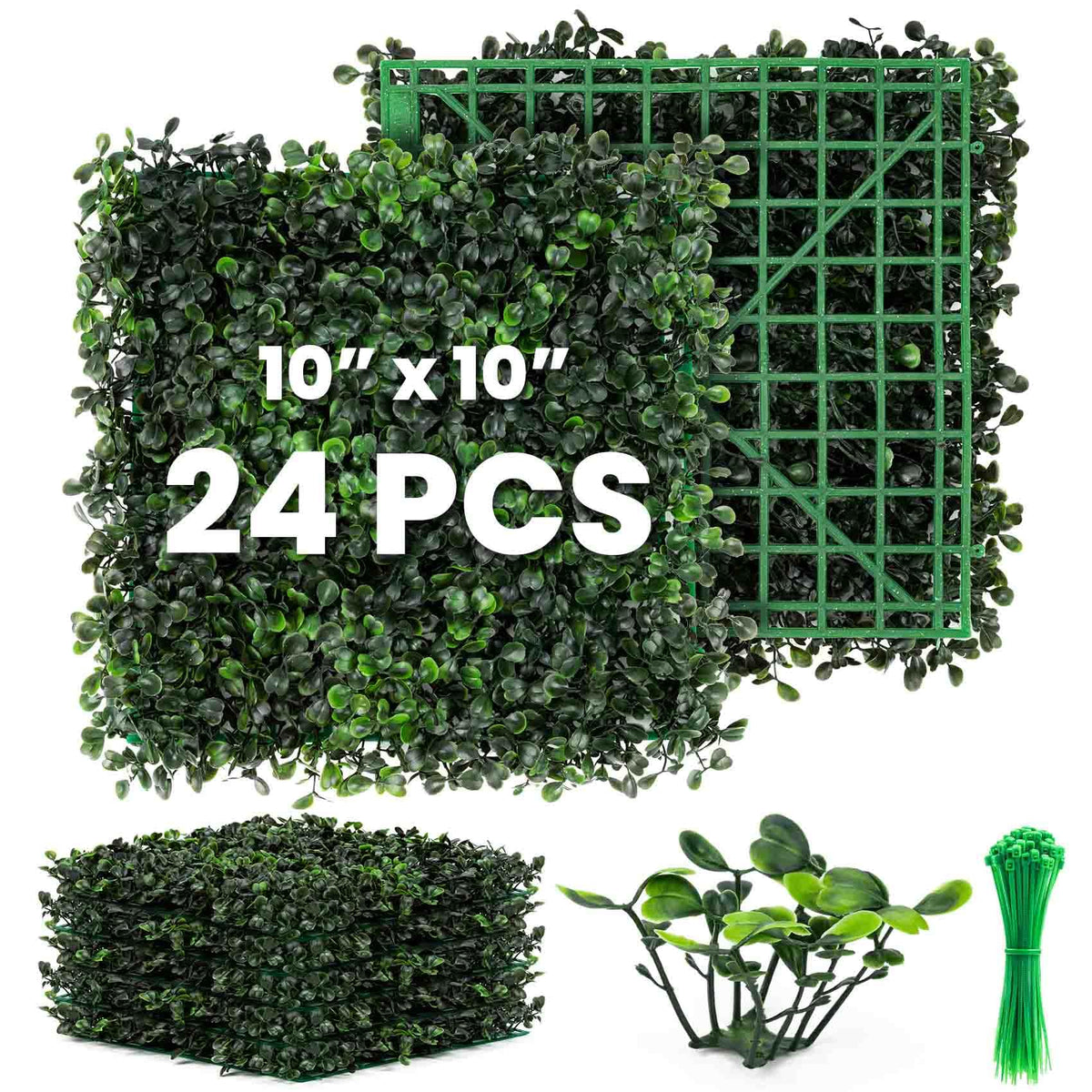 KASZOO artificial grass wall panel 10x10 close-up showing interlocking connectors for easy DIY decor