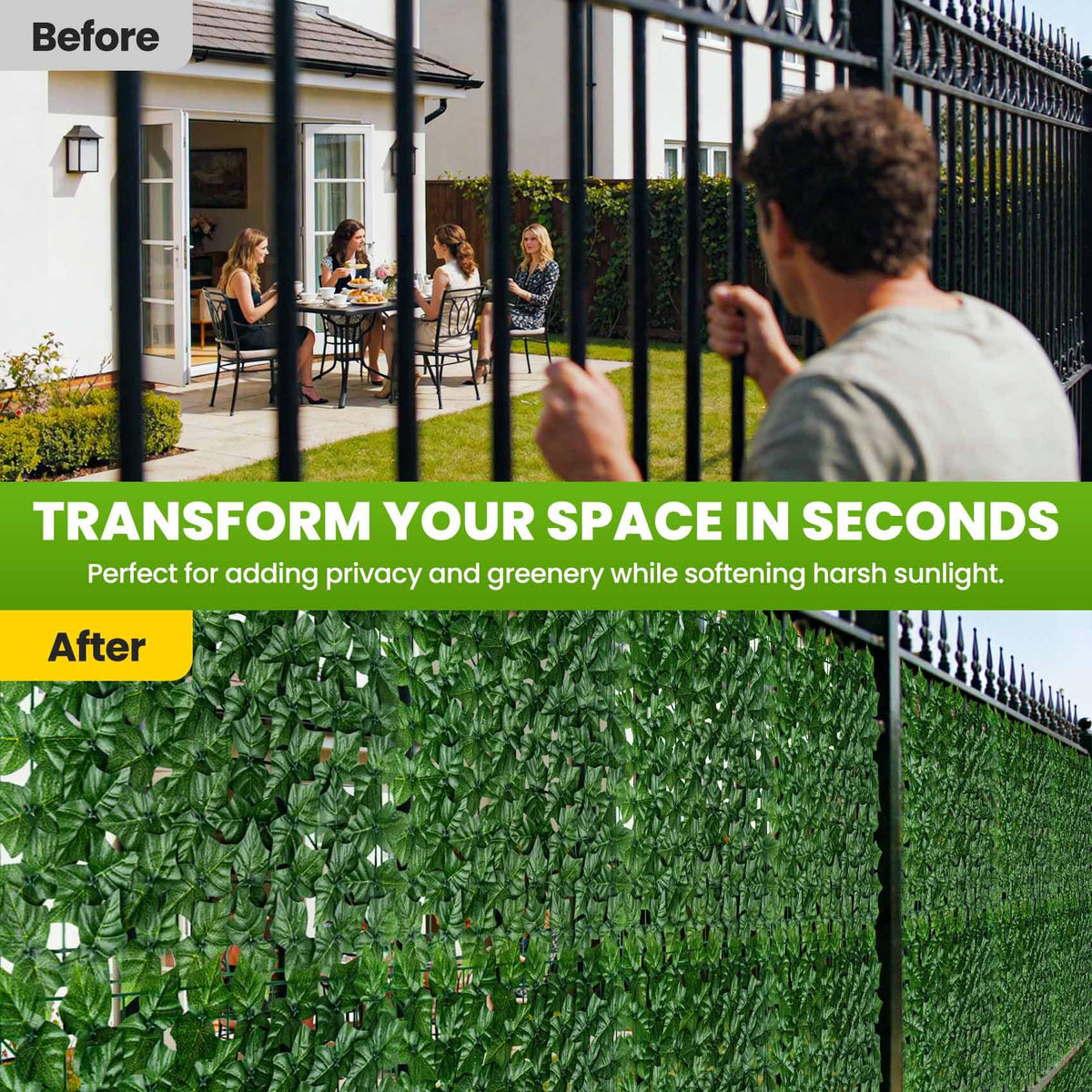 KASZOO artificial ivy privacy fence panel 05 emphasizes easy 12-panel setup with included zip ties