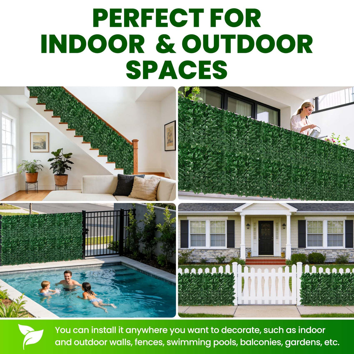 KASZOO outdoor-ready ivy screen withstands sun and wind.