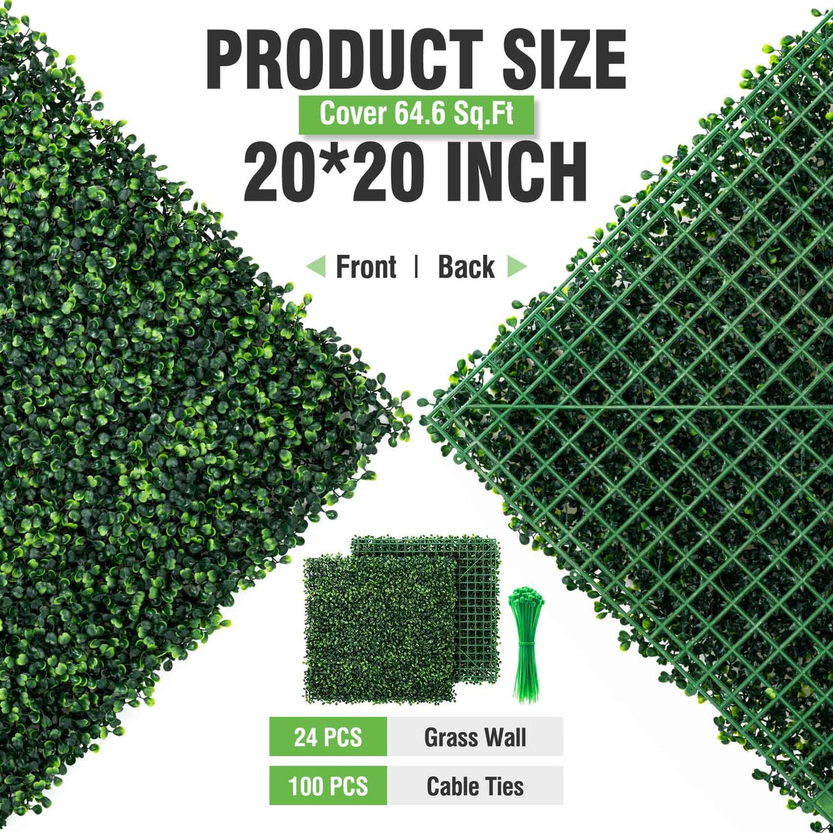 KASZOO boxwood panel interlocking system shown for seamless greenery walls.