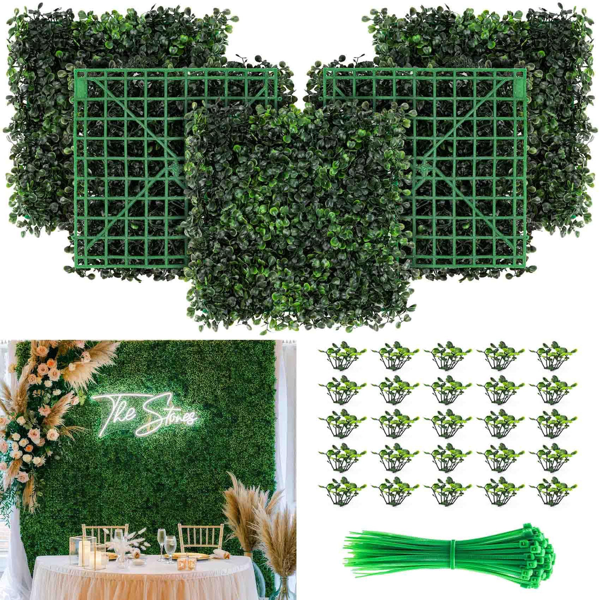 KASZOO grass wall panel assembly for a quick, lush backdrop