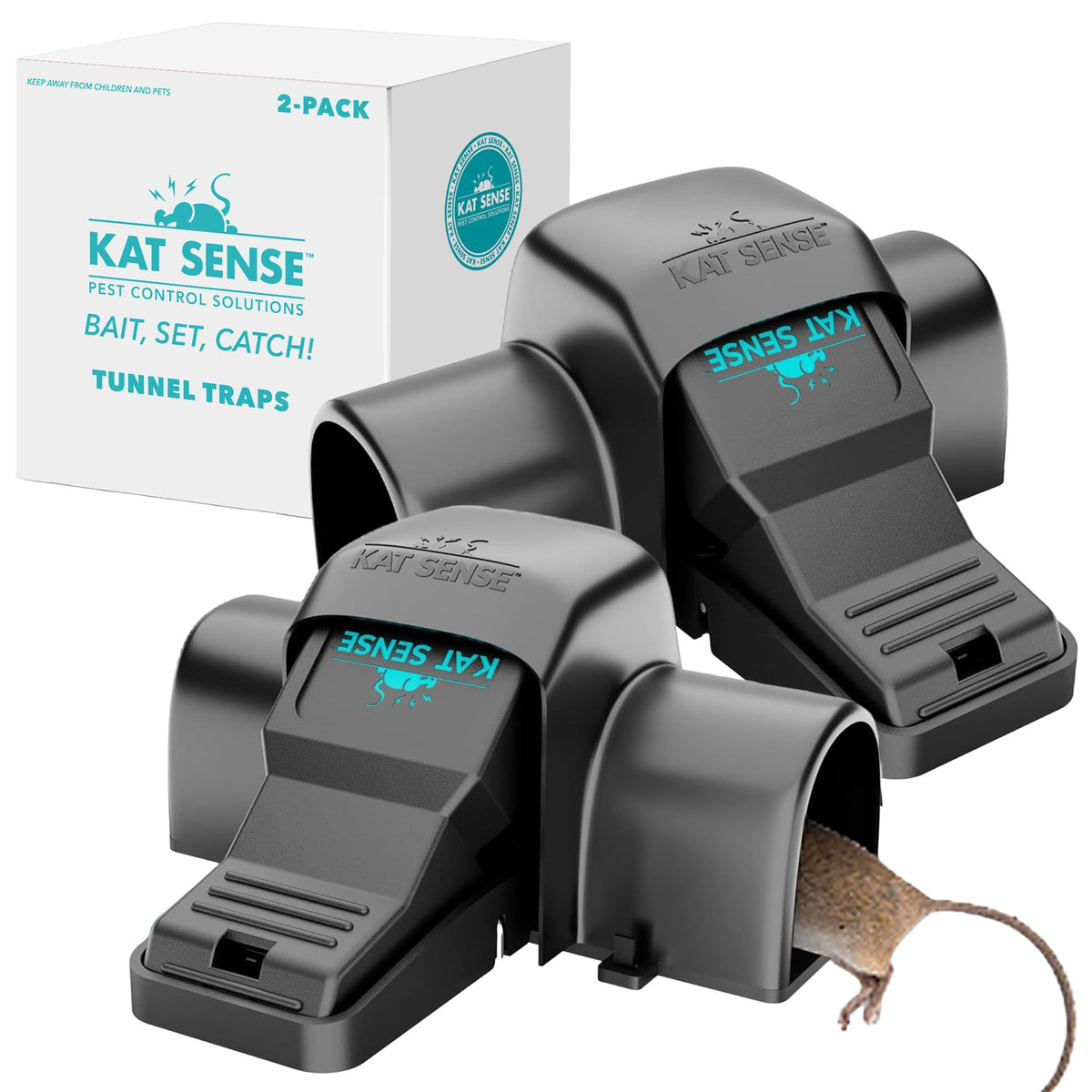 Kat Sense covered rat trap with tunnel design enabling touch-free disposal
