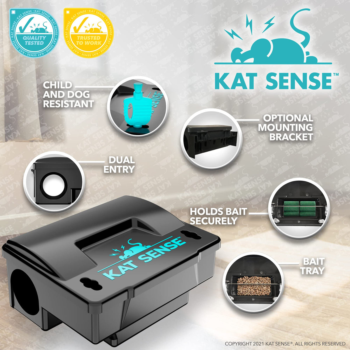 Kat Sense bait station entry holes illustrate pet-safe design.