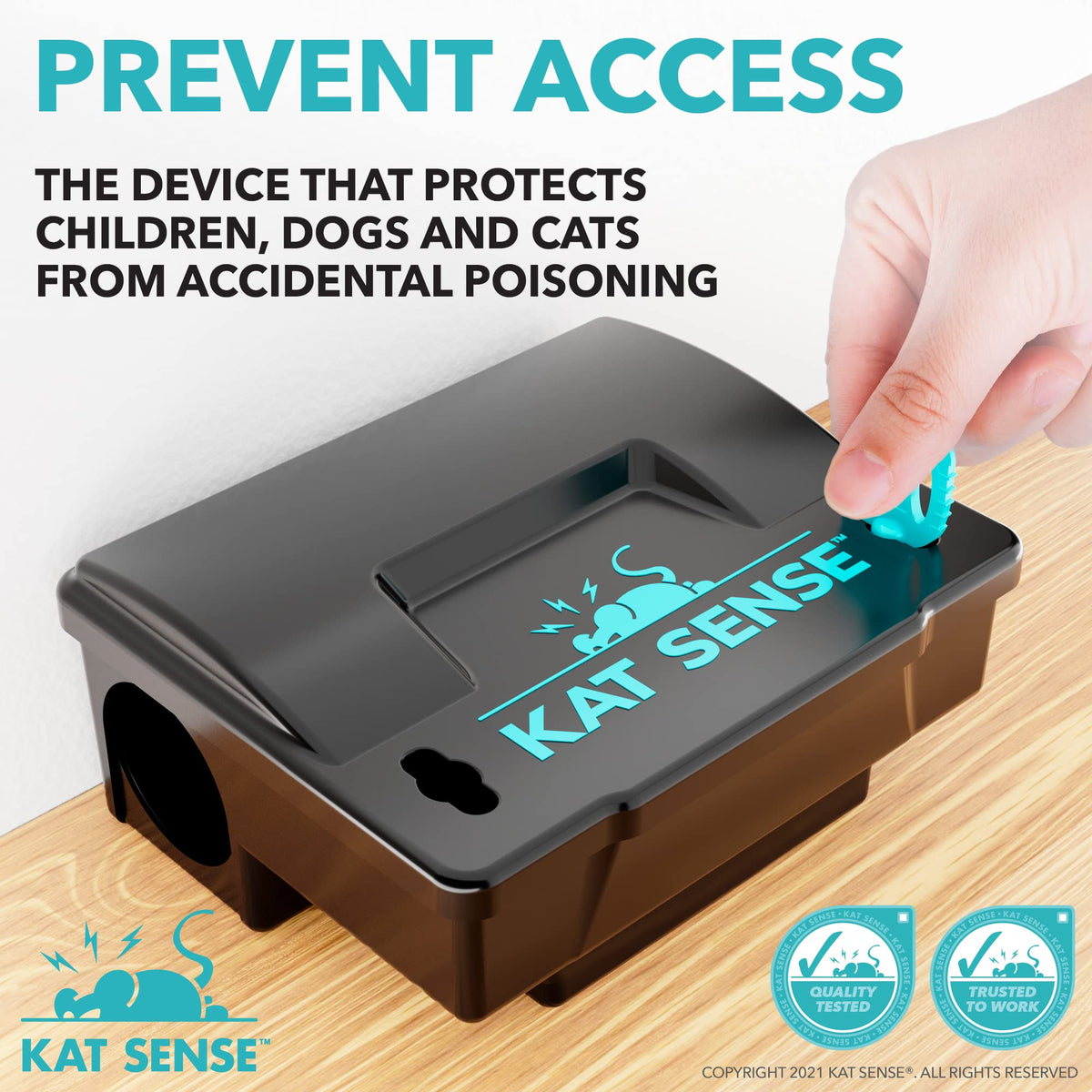 Kat Sense rat bait station side view highlights sturdy construction.