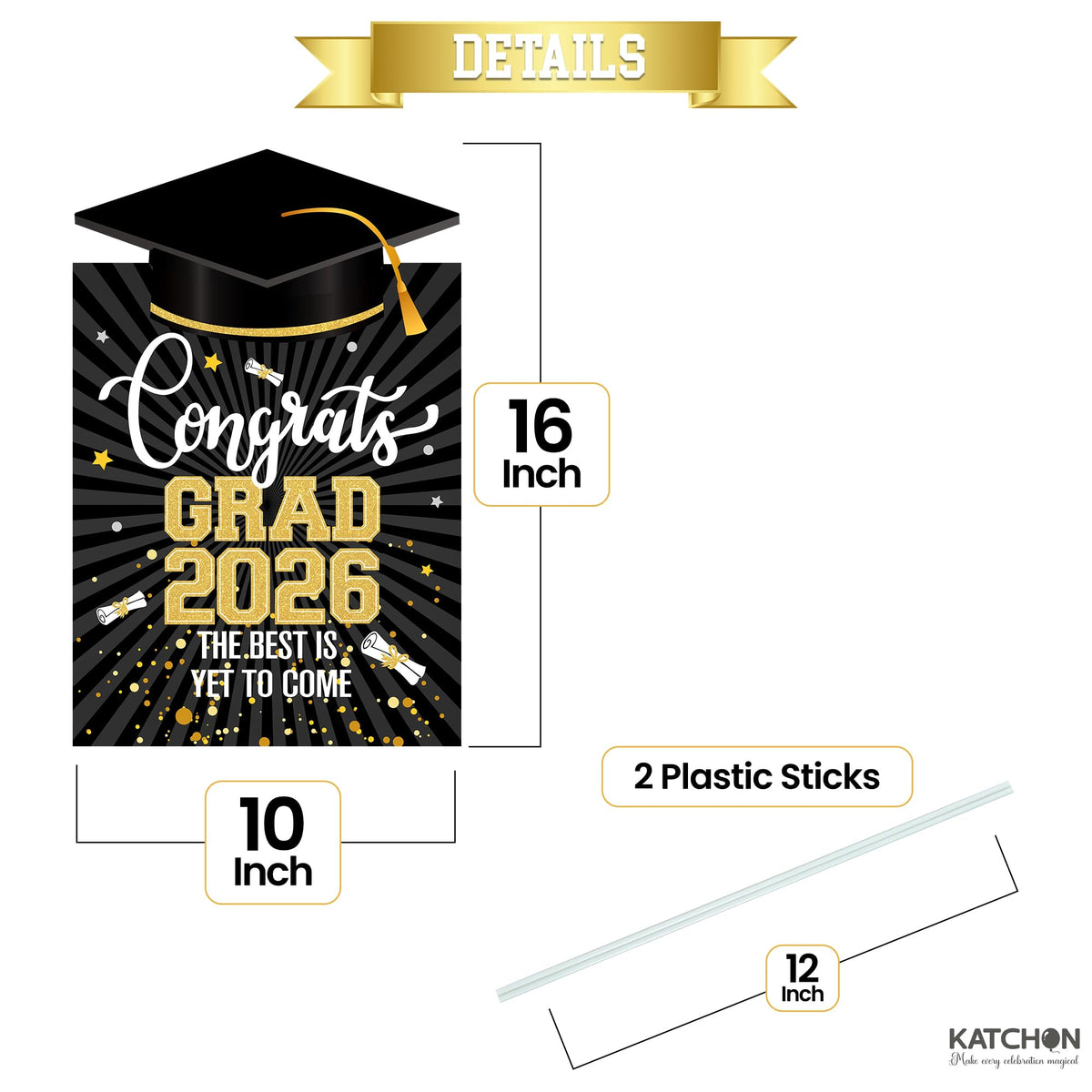 KatchOn congrats grad yard sign with stakes enables quick lawn setup.