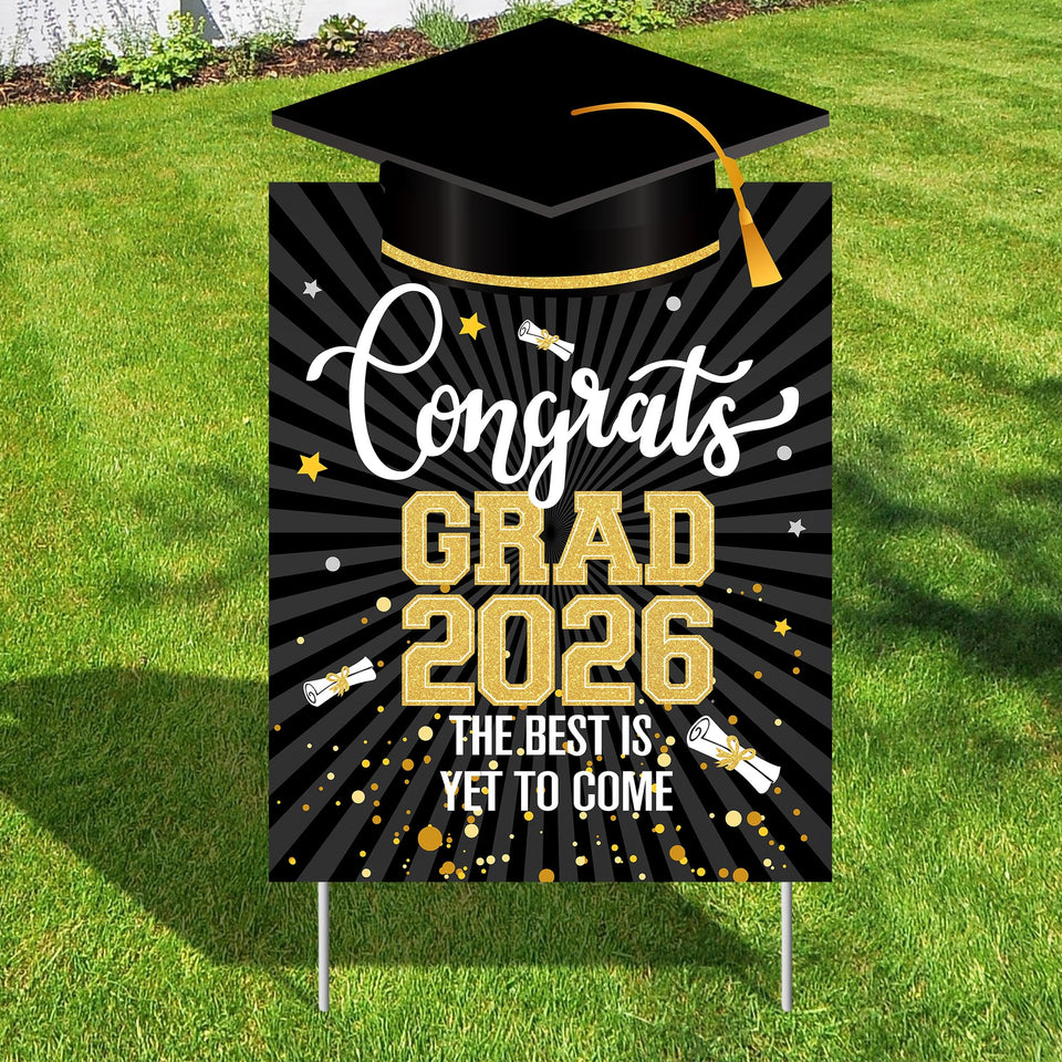 KatchOn graduation yard sign 16-inch black and gold for curbside display.