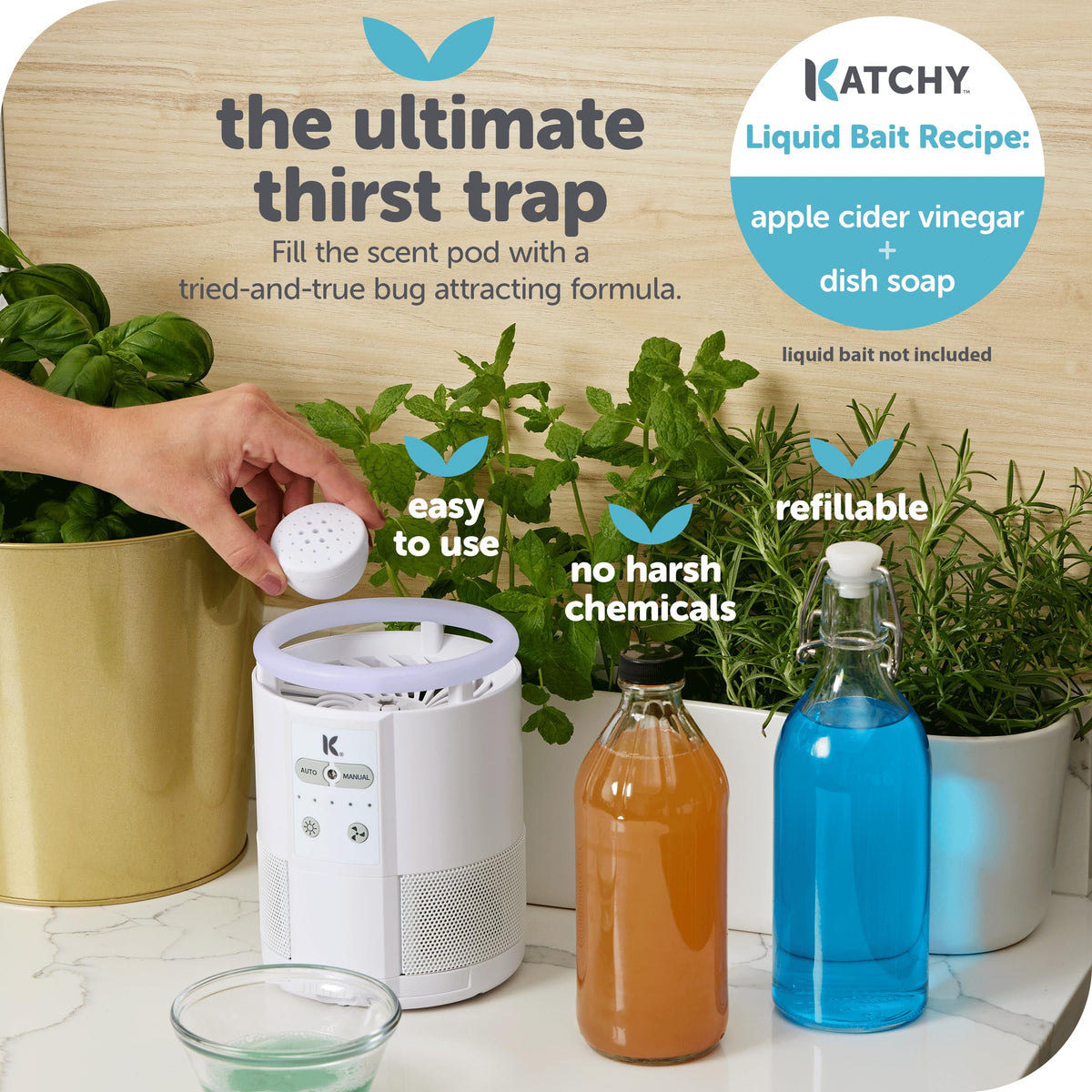 Katchy Duo automatic mode saves energy by adjusting to light