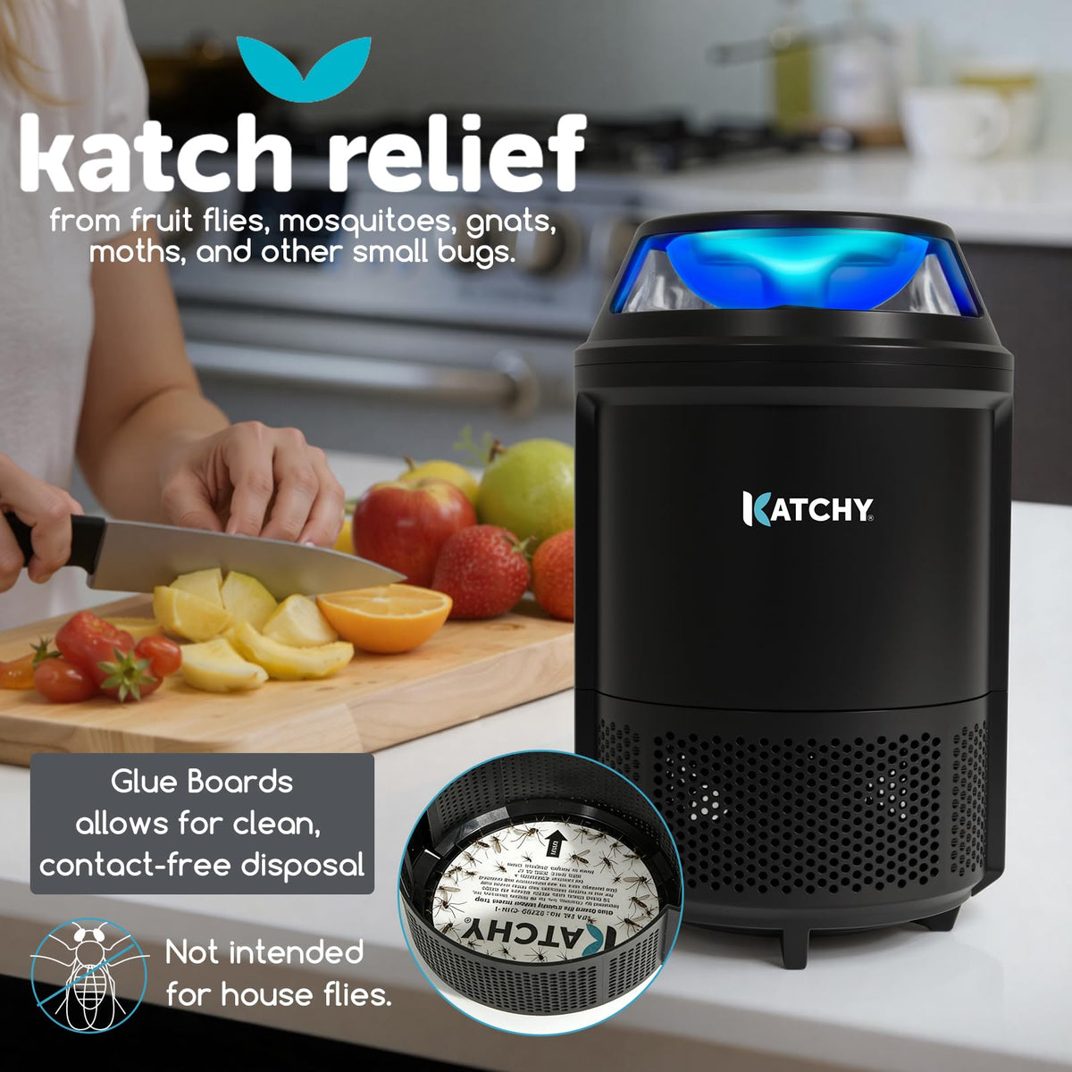 KATCHY indoor trap side view showing compact footprint blending with decor.