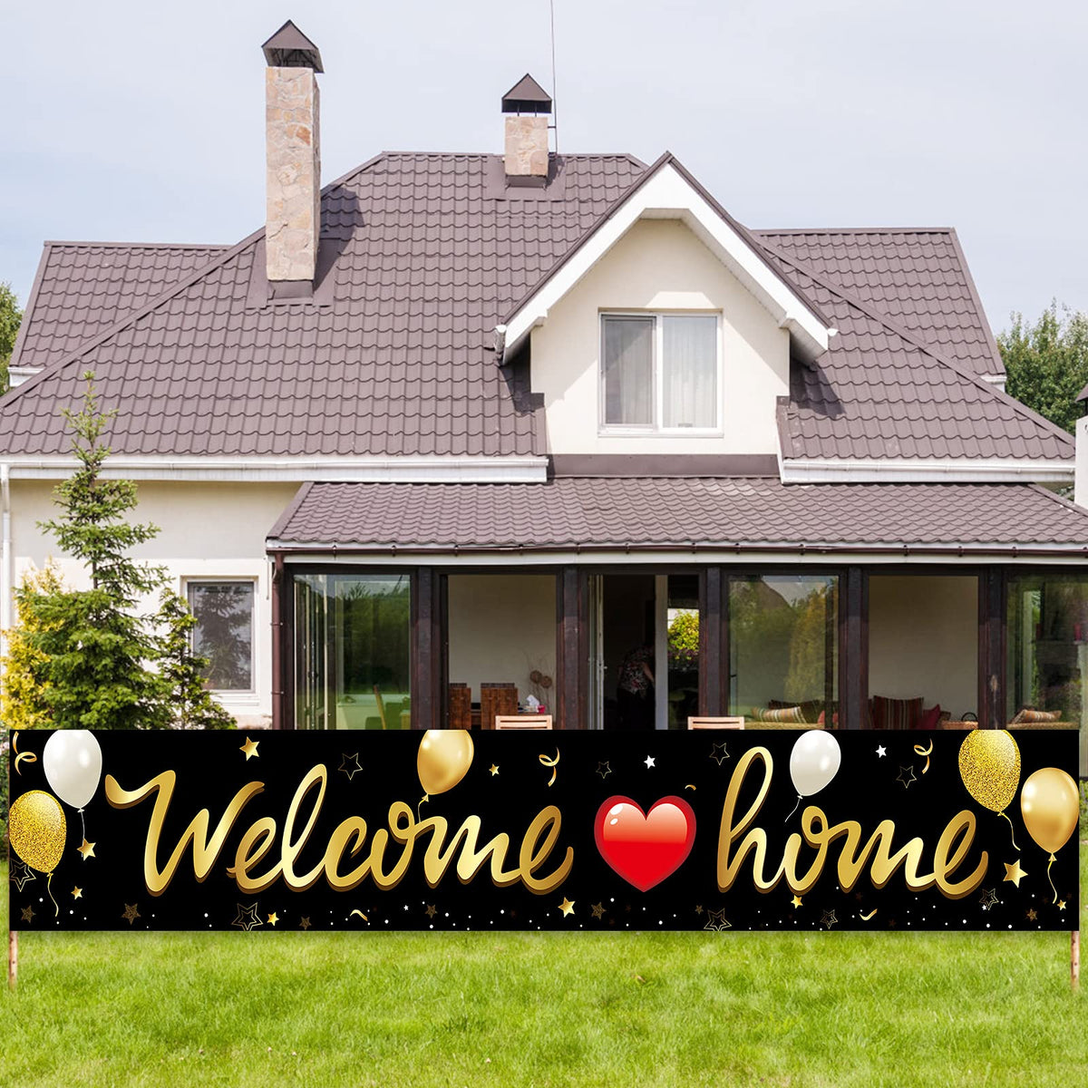 Kauayurk Welcome Home banner, 118x20 inch, ideal for visible outdoor celebrations.