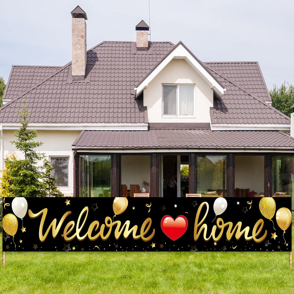 Kauayurk Welcome Home banner, 118x20 inch, ideal for visible outdoor celebrations.