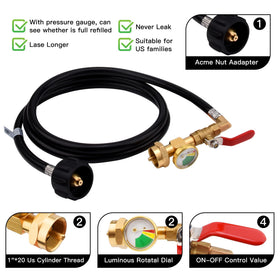 KAVAKARA 3ft propane hose with gauge for accurate fuel monitoring.